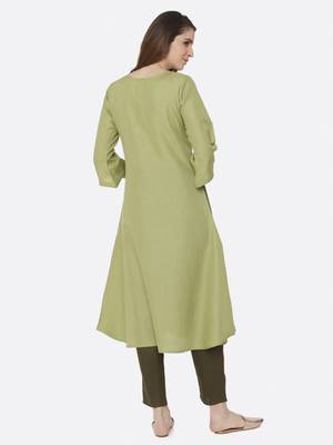 Light-green plain polyester kurta sets 2