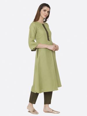 Light-green plain polyester kurta sets 3