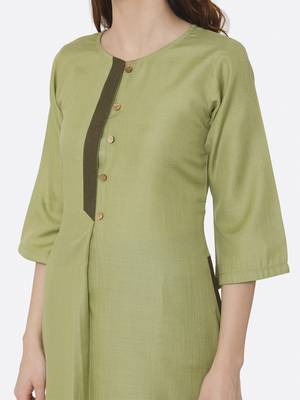 Light-green plain polyester kurta sets 4
