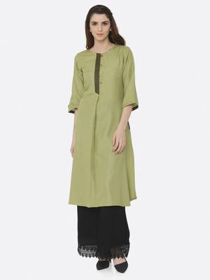 Light-green plain polyester kurta sets 1