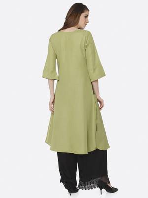 Light-green plain polyester kurta sets 2