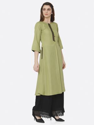 Light-green plain polyester kurta sets 3