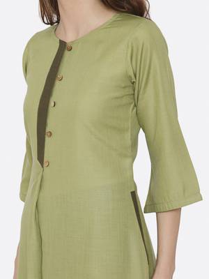 Light-green plain polyester kurta sets 4