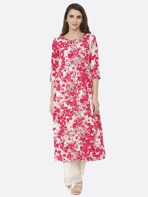Pink floral print rayon kurta sets 1