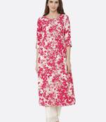 Pink floral print rayon kurta sets