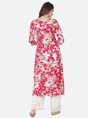 Pink floral print rayon kurta sets 2