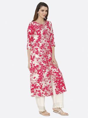 Pink floral print rayon kurta sets 3