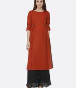 Orange plain polyester kurta sets