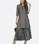 Grey printed polyester kurta sets