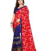 Red Embroidered Georgette Saree With Blouse