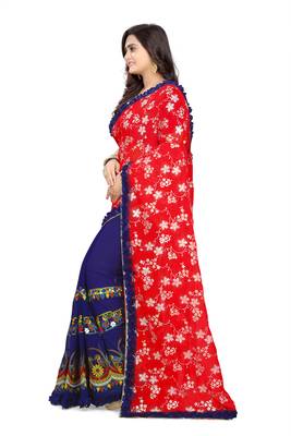 Red Embroidered Georgette Saree With Blouse 2