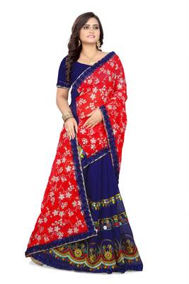 Red Embroidered Georgette Saree With Blouse 3