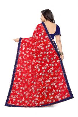 Red Embroidered Georgette Saree With Blouse 4