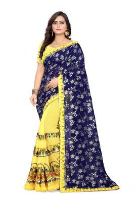Blue Embroidered Georgette Saree With Blouse 1