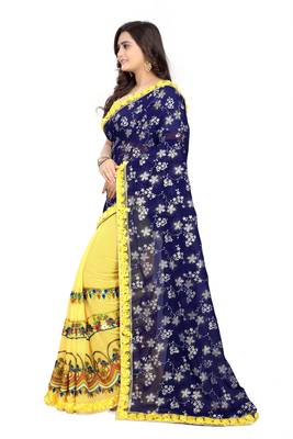 Blue Embroidered Georgette Saree With Blouse 2