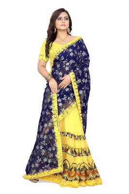 Blue Embroidered Georgette Saree With Blouse 3