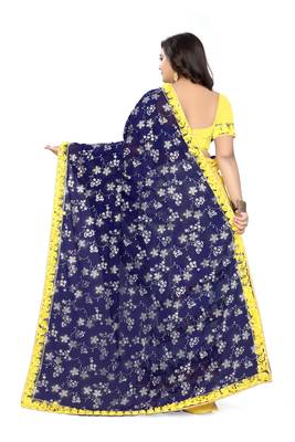 Blue Embroidered Georgette Saree With Blouse 4