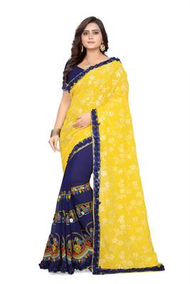 Yellow Embroidered Georgette Saree With Blouse 1