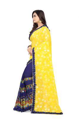 Yellow Embroidered Georgette Saree With Blouse 2