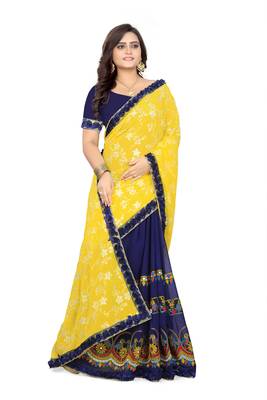 Yellow Embroidered Georgette Saree With Blouse 3