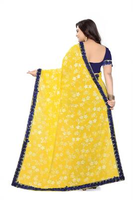Yellow Embroidered Georgette Saree With Blouse 4