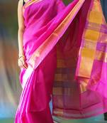 Pink hand woven silk cotton saree with blouse