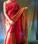 Dark blood red hand woven silk saree with blouse