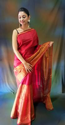 Dark blood red hand woven silk saree with blouse 3