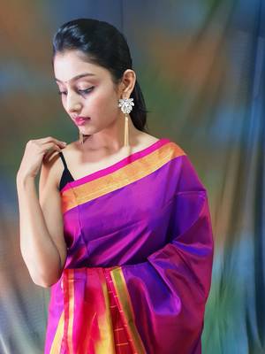 Dark purple hand woven silk saree with blouse 2