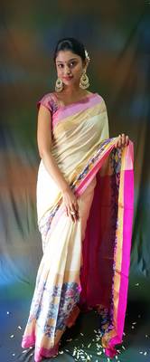 Off white hand woven silk saree with blouse 1