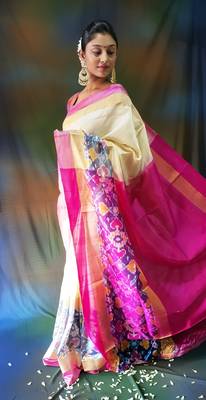 Off white hand woven silk saree with blouse 2