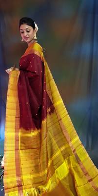 Chocolate hand woven silk saree with blouse 1