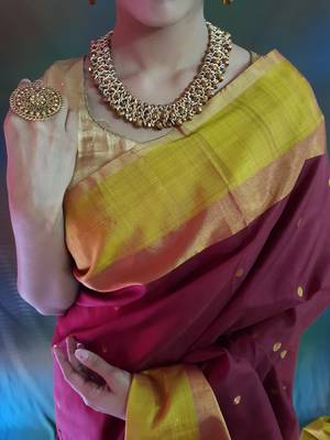 Chocolate hand woven silk saree with blouse 2