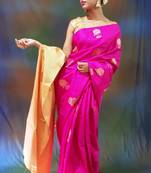 Rani pink hand woven silk saree with blouse