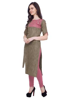 Coffee plain cotton kurti 2
