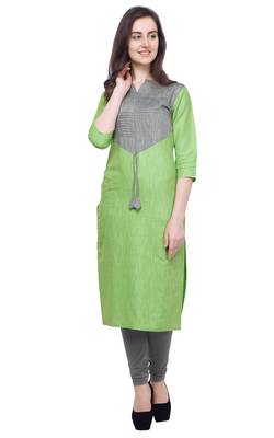 Light-green plain cotton kurti 1