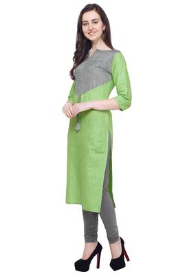Light-green plain cotton kurti 2