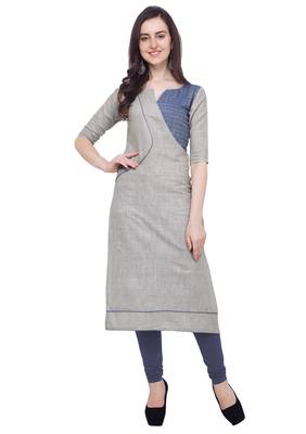 Light-grey plain cotton kurti 1