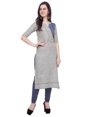 Light-grey plain cotton kurti 2