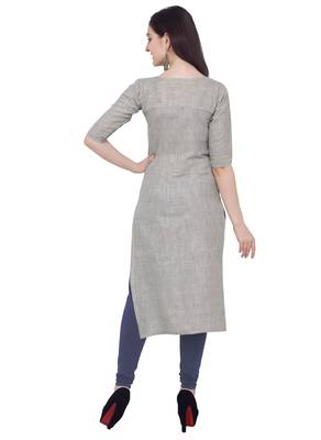 Light-grey plain cotton kurti 3