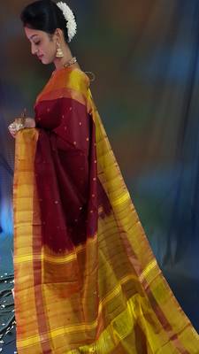 Chocolate hand woven silk saree with blouse 4