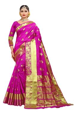 Magenta woven cotton silk saree with blouse 1