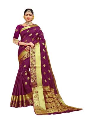 Wine woven cotton silk saree with blouse 1