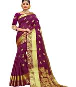 Wine woven cotton silk saree with blouse