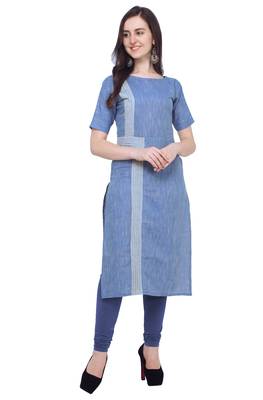 Light-blue plain cotton kurti 1