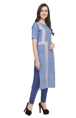 Light-blue plain cotton kurti 2