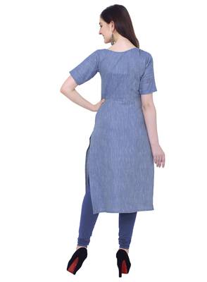 Light-blue plain cotton kurti 3