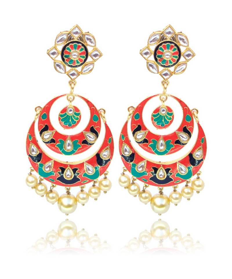 Peach Color Ethnic Meenakari Earring for Women FashionCrab 2866396