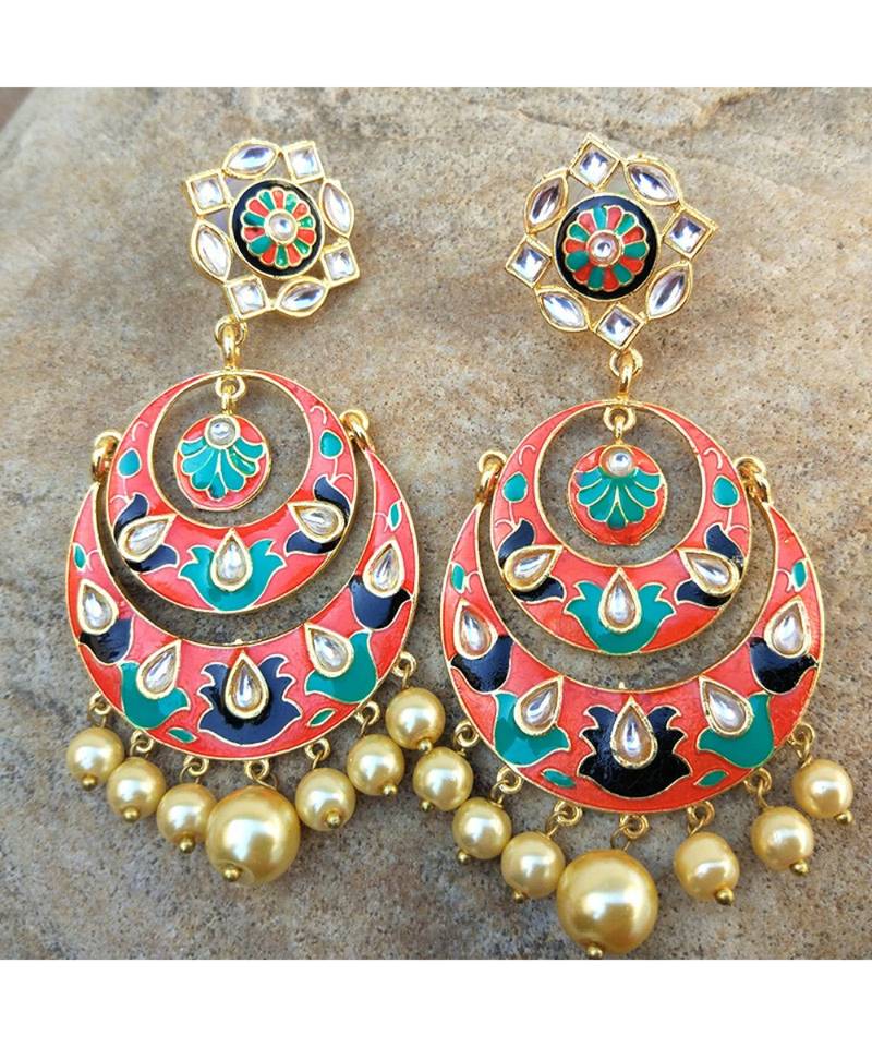 Peach Color Ethnic Meenakari Earring for Women FashionCrab 2866396