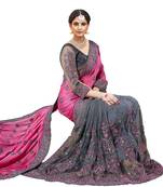 Light pink & grey  embroidered  silk & net  saree with blouse